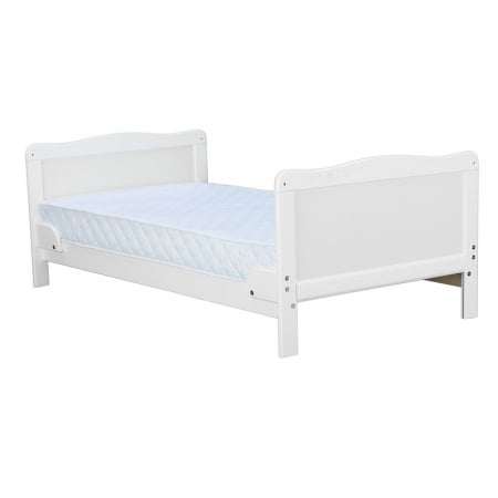 Patut din lemn bebe, Transformabil si pentru junior, 140x70 cm, Din lemn de pin si mdf, Stabil si rezistent, Inaltime saltea reglabila pe 3 nivele, Laterala cu 3 bete detasabile, EN716-1, EN716-2, Alb [12]