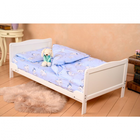Patut din lemn bebe, Transformabil si pentru junior, 140x70 cm, Din lemn de pin si mdf, Stabil si rezistent, Inaltime saltea reglabila pe 3 nivele, Laterala cu 3 bete detasabile, EN716-1, EN716-2, Alb [2]