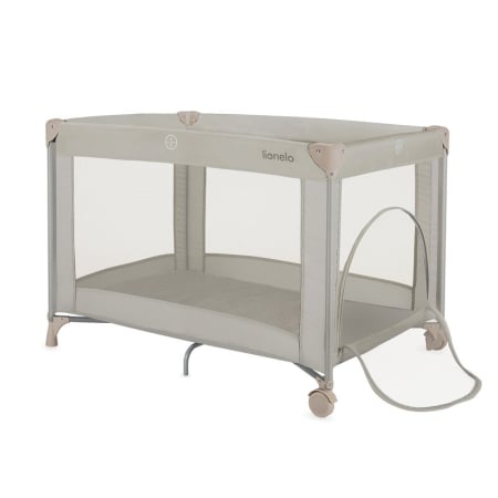 Mobilier si Lenjerie - Patut pliant, Lionelo, Amelie, Cu intrare laterala, 100.5×70.5 cm, Include salteluta, roti, geanta pentru transport, Constructie usoara- 7 kg, Cadru stabil din otel, Bej