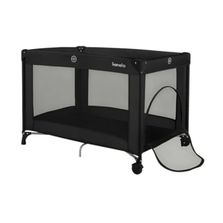 Mobilier si Lenjerie - Patut pliant, Lionelo, Amelie, Cu intrare laterala, 100.5×70.5 cm, Include salteluta, roti, geanta pentru transport, Constructie usoara- 7 kg, Cadru stabil din otel, Negru