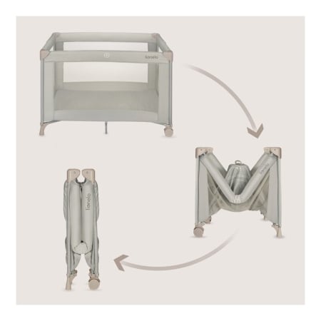 Patut pliant, Lionelo, Amelie, Cu intrare laterala, 100.5×70.5 cm, Include salteluta, roti, geanta pentru transport, Constructie usoara- 7 kg, Cadru stabil din otel, Bej [3]