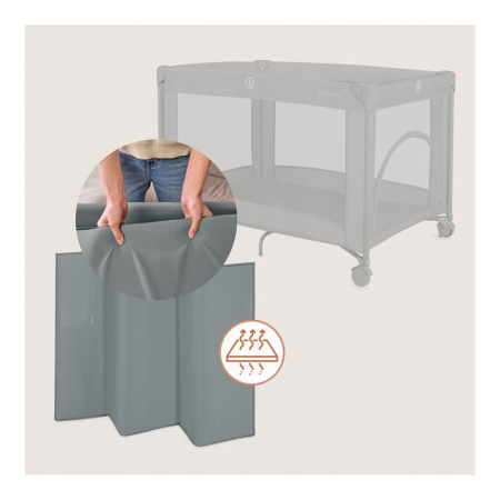 Patut pliant, Lionelo, Amelie, Cu intrare laterala, 100.5×70.5 cm, Include salteluta, roti, geanta pentru transport, Constructie usoara- 7 kg, Cadru stabil din otel, Gri [9]