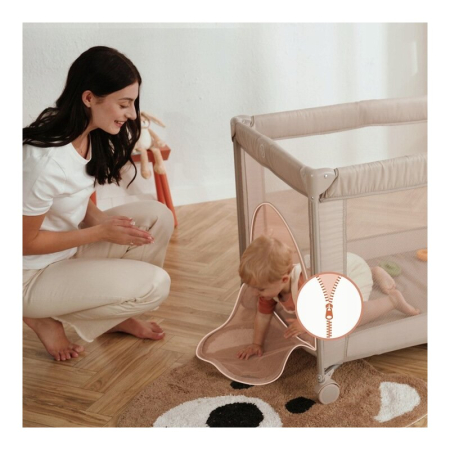 Patut pliant, Lionelo, Amelie, Cu intrare laterala, 100.5×70.5 cm, Include salteluta, roti, geanta pentru transport, Constructie usoara- 7 kg, Cadru stabil din otel, Gri [17]