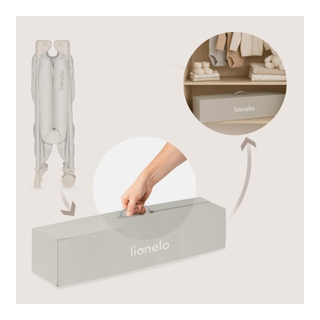 Patut pliant, Lionelo, Amelie, Cu intrare laterala, 100.5×70.5 cm, Include salteluta, roti, geanta pentru transport, Constructie usoara- 7 kg, Cadru stabil din otel, Bej [15]