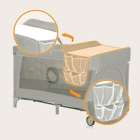 Patut pliant, Lionelo, Flower, Cu doua nivele, Cu arcada, Geanta transport, Masuta de infasat, Bara cu jucarii, Fereastra laterala, 120x60 cm, Conform cu standardele europeane de securitate EN 716 si  [10]