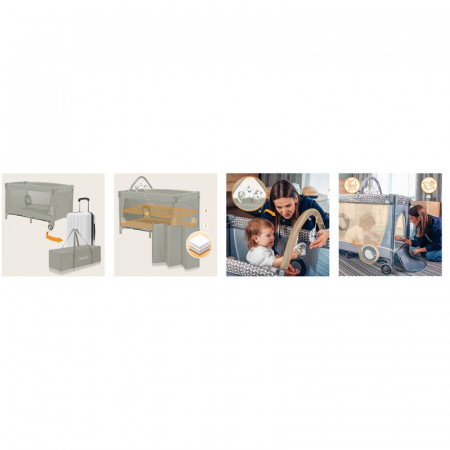 Patut pliant, Lionelo, Flower, Cu doua nivele, Cu arcada, Geanta transport, Masuta de infasat, Bara cu jucarii, Fereastra laterala, 120x60 cm, Conform cu standardele europeane de securitate EN 716 si  [15]