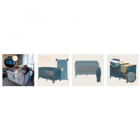 Patut pliant, Lionelo, Flower, Cu doua nivele, Cu arcada, Geanta transport, Masuta de infasat, Bara cu jucarii, Fereastra laterala, 120x60 cm, Conform cu standardele europeane de securitate EN 716 si  [14]