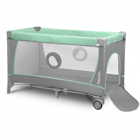 Patut pliant, Lionelo, Flower, Cu doua nivele, Cu arcada, Geanta transport, Masuta de infasat, Bara cu jucarii, Fereastra laterala, 120x60 cm, Conform cu standardele europeane de securitate EN 716 si  [5]