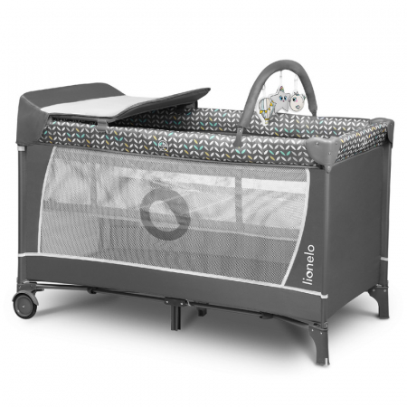 Mobilier si Lenjerie - Patut pliant, Lionelo, Flower, Cu doua nivele, Cu arcada, Geanta transport, Masuta de infasat, Bara cu jucarii, Fereastra laterala, 120x60 cm, Conform cu standardele europeane de securitate EN 716 si 