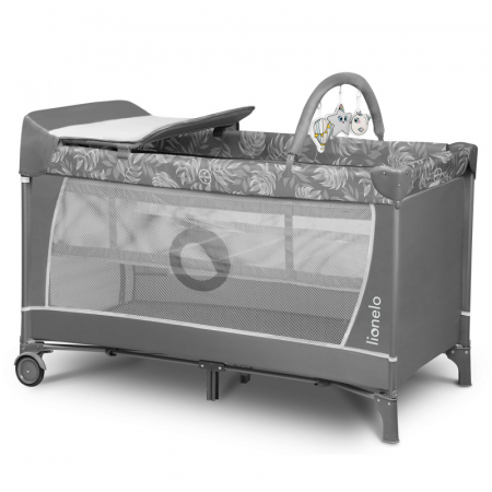 Patut pliant, Lionelo, Flower, Cu doua nivele, Cu arcada, Geanta transport, Masuta de infasat, Bara cu jucarii, Fereastra laterala, 120x60 cm, Conform cu standardele europeane de securitate EN 716 si  [0]