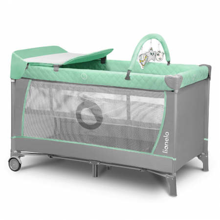 Mobilier si Lenjerie - Patut pliant, Lionelo, Flower, Cu doua nivele, Cu arcada, Geanta transport, Masuta de infasat, Bara cu jucarii, Fereastra laterala, 120x60 cm, Conform cu standardele europeane de securitate EN 716 si 