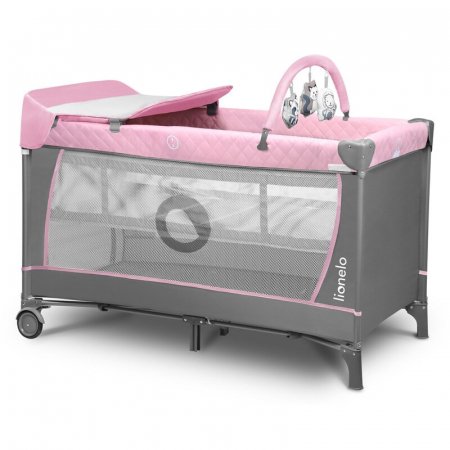 Patut pliant, Lionelo, Flower, Cu doua nivele, Cu arcada, Geanta transport, Masuta de infasat, Bara cu jucarii, Fereastra laterala, 120x60 cm, Conform cu standardele europeane de securitate EN 716 si  [2]
