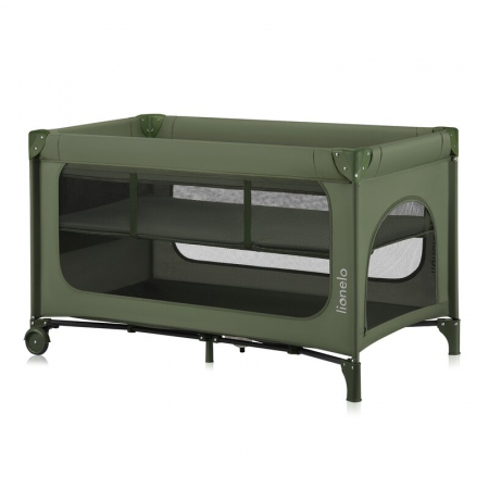 Mobilier si Lenjerie - Patut pliant, Lionelo, Jasmin Easy Fold, Pana la 15 kg, Usor de pliat, Cu doua nivele, Cu saltea ergonomica T25, Cu intrare laterala cu fermoar, 2 roti cu frana, 123 x 67 cm, Conform cu EN 716, 0-36 l
