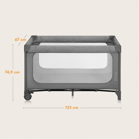 Patut pliant, Lionelo, Jasmin Easy Fold, Pana la 15 kg, Usor de pliat, Cu doua nivele, Cu saltea ergonomica T25, Cu intrare laterala cu fermoar, 2 roti cu frana, 123 x 67 cm, Conform cu EN 716, 0-36 l [18]