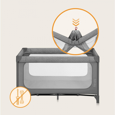 Patut pliant, Lionelo, Jasmin Easy Fold, Pana la 15 kg, Usor de pliat, Cu doua nivele, Cu saltea ergonomica T25, Cu intrare laterala cu fermoar, 2 roti cu frana, 123 x 67 cm, Conform cu EN 716, 0-36 l [20]