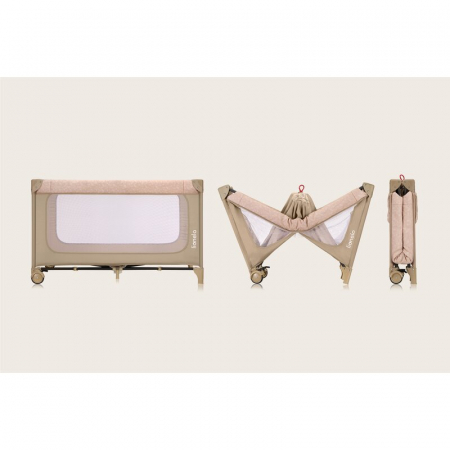 Patut pliant, Lionelo, Jasmin Easy Fold, Pana la 15 kg, Usor de pliat, Cu doua nivele, Cu saltea ergonomica T25, Cu intrare laterala cu fermoar, 2 roti cu frana, 123 x 67 cm, Conform cu EN 716, 0-36 l [19]