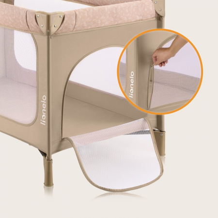 Patut pliant, Lionelo, Jasmin Easy Fold, Pana la 15 kg, Usor de pliat, Cu doua nivele, Cu saltea ergonomica T25, Cu intrare laterala cu fermoar, 2 roti cu frana, 123 x 67 cm, Conform cu EN 716, 0-36 l [26]