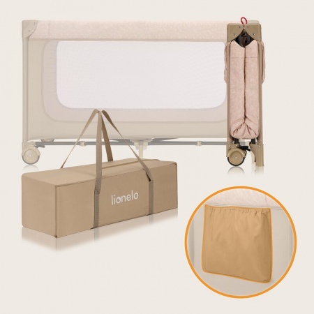 Patut pliant, Lionelo, Jasmin Easy Fold, Pana la 15 kg, Usor de pliat, Cu doua nivele, Cu saltea ergonomica T25, Cu intrare laterala cu fermoar, 2 roti cu frana, 123 x 67 cm, Conform cu EN 716, 0-36 l [27]