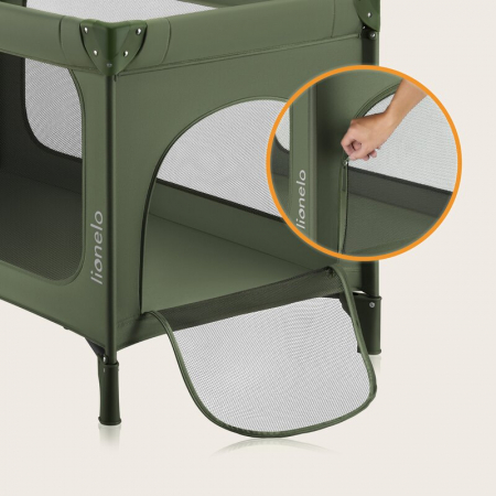 Patut pliant, Lionelo, Jasmin Easy Fold, Pana la 15 kg, Usor de pliat, Cu doua nivele, Cu saltea ergonomica T25, Cu intrare laterala cu fermoar, 2 roti cu frana, 123 x 67 cm, Conform cu EN 716, 0-36 l [28]