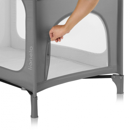Patut pliant, Lionelo, Jasmin Easy Fold, Pana la 15 kg, Usor de pliat, Cu doua nivele, Cu saltea ergonomica T25, Cu intrare laterala cu fermoar, 2 roti cu frana, 123 x 67 cm, Conform cu EN 716, 0-36 l [9]
