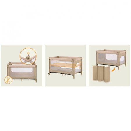 Patut pliant, Lionelo, Jasmin Easy Fold, Pana la 15 kg, Usor de pliat, Cu doua nivele, Cu saltea ergonomica T25, Cu intrare laterala cu fermoar, 2 roti cu frana, 123 x 67 cm, Conform cu EN 716, 0-36 l [28]