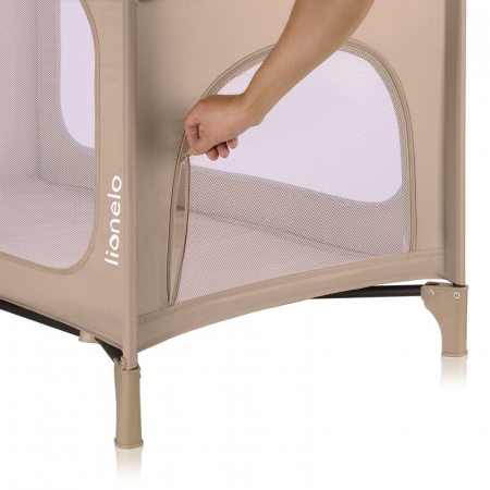 Patut pliant, Lionelo, Jasmin Easy Fold, Pana la 15 kg, Usor de pliat, Cu doua nivele, Cu saltea ergonomica T25, Cu intrare laterala cu fermoar, 2 roti cu frana, 123 x 67 cm, Conform cu EN 716, 0-36 l [9]