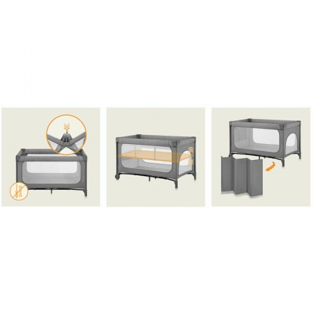 Patut pliant, Lionelo, Jasmin Easy Fold, Pana la 15 kg, Usor de pliat, Cu doua nivele, Cu saltea ergonomica T25, Cu intrare laterala cu fermoar, 2 roti cu frana, 123 x 67 cm, Conform cu EN 716, 0-36 l [28]