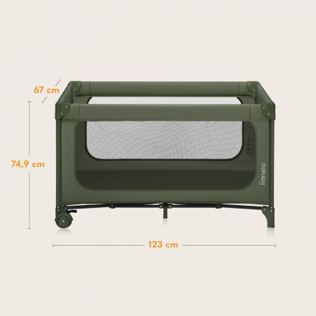 Patut pliant, Lionelo, Jasmin Easy Fold, Pana la 15 kg, Usor de pliat, Cu doua nivele, Cu saltea ergonomica T25, Cu intrare laterala cu fermoar, 2 roti cu frana, 123 x 67 cm, Conform cu EN 716, 0-36 l [20]