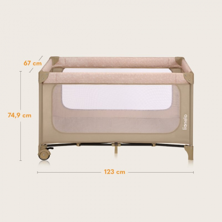 Patut pliant, Lionelo, Jasmin Easy Fold, Pana la 15 kg, Usor de pliat, Cu doua nivele, Cu saltea ergonomica T25, Cu intrare laterala cu fermoar, 2 roti cu frana, 123 x 67 cm, Conform cu EN 716, 0-36 l [18]