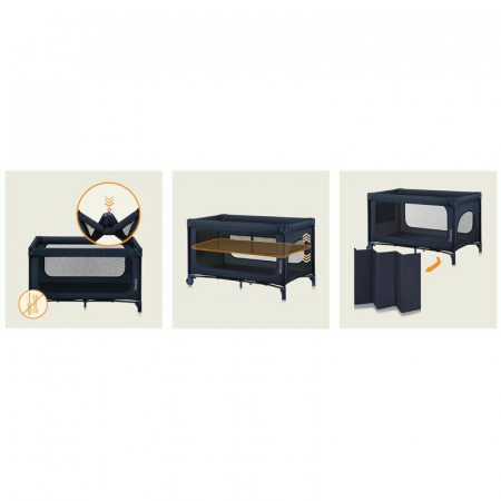 Patut pliant, Lionelo, Jasmin Easy Fold, Pana la 15 kg, Usor de pliat, Cu doua nivele, Cu saltea ergonomica T25, Cu intrare laterala cu fermoar, 2 roti cu frana, 123 x 67 cm, Conform cu EN 716, 0-36 l [28]