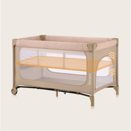 Patut pliant, Lionelo, Jasmin Easy Fold, Pana la 15 kg, Usor de pliat, Cu doua nivele, Cu saltea ergonomica T25, Cu intrare laterala cu fermoar, 2 roti cu frana, 123 x 67 cm, Conform cu EN 716, 0-36 l [22]