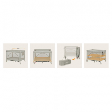 Patut pliant, Lionelo, Laura, 102 x 74 cm, Cu doua nivele, Functie de tarc, Cu roti, Include salteluta si geanta de transport, Pereti din plasa, Deschidere laterala, Pana la 15 kg, 0 luni +, Bej [20]