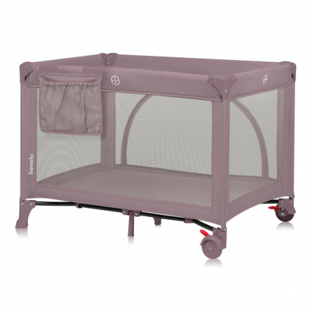 Patut pliant, Lionelo, Laura, 102 x 74 cm, Cu doua nivele, Functie de tarc, Cu roti, Include salteluta si geanta de transport, Pereti din plasa, Deschidere laterala, Pana la 15 kg, 0 luni +, Roz [4]