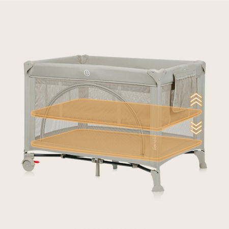 Patut pliant, Lionelo, Laura, 102 x 74 cm, Cu doua nivele, Functie de tarc, Cu roti, Include salteluta si geanta de transport, Pereti din plasa, Deschidere laterala, Pana la 15 kg, 0 luni +, Bej [14]