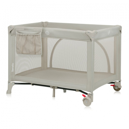 Patut pliant, Lionelo, Laura, 102 x 74 cm, Cu doua nivele, Functie de tarc, Cu roti, Include salteluta si geanta de transport, Pereti din plasa, Deschidere laterala, Pana la 15 kg, 0 luni +, Bej [5]