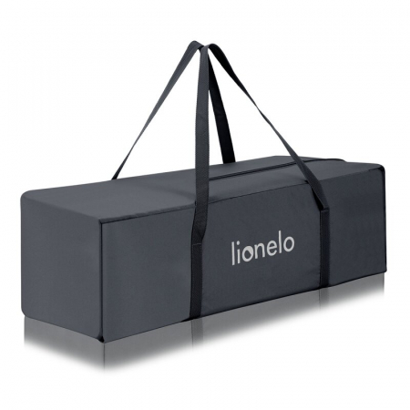 Patut pliant, Lionelo, Laura, 102 x 74 cm, Cu doua nivele, Functie de tarc, Cu roti, Include salteluta si geanta de transport, Pereti din plasa, Deschidere laterala, Pana la 15 kg, 0 luni +, Gri [20]