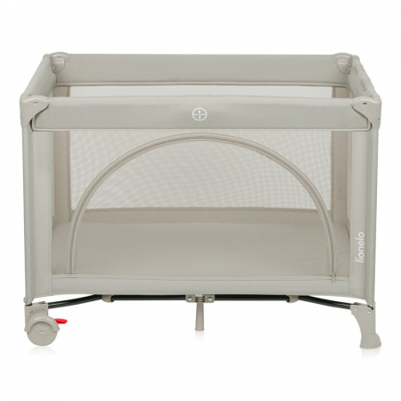 Patut pliant, Lionelo, Laura, 102 x 74 cm, Cu doua nivele, Functie de tarc, Cu roti, Include salteluta si geanta de transport, Pereti din plasa, Deschidere laterala, Pana la 15 kg, 0 luni +, Bej [4]