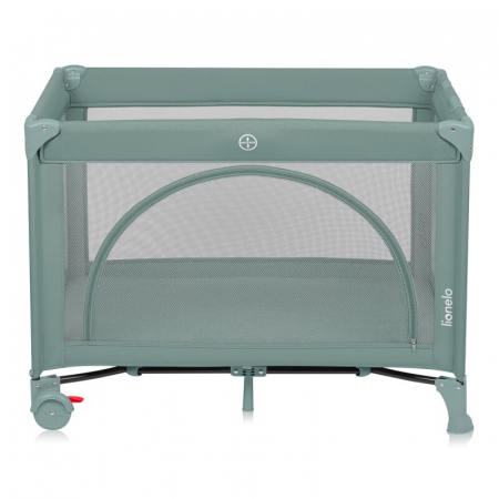 Patut pliant, Lionelo, Laura, 102 x 74 cm, Cu doua nivele, Functie de tarc, Cu roti, Include salteluta si geanta de transport, Pereti din plasa, Deschidere laterala, Pana la 15 kg, 0 luni +, Verde [3]