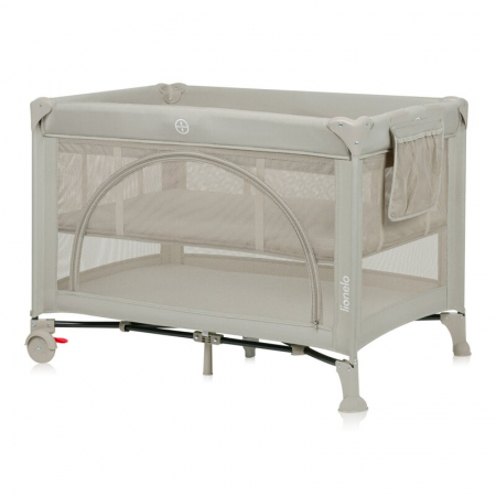 Mobilier si Lenjerie - Patut pliant, Lionelo, Laura, 102 x 74 cm, Cu doua nivele, Functie de tarc, Cu roti, Include salteluta si geanta de transport, Pereti din plasa, Deschidere laterala, Pana la 15 kg, 0 luni +, Bej