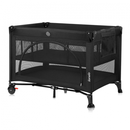 Mobilier si Lenjerie - Patut pliant, Lionelo, Laura, 102 x 74 cm, Cu doua nivele, Functie de tarc, Cu roti, Include salteluta si geanta de transport, Pereti din plasa, Deschidere laterala, Pana la 15 kg, 0 luni +, Negru