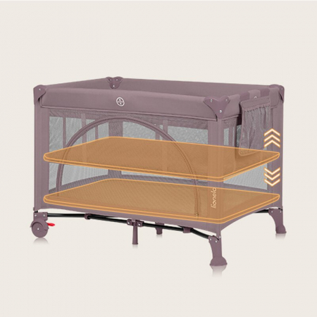Patut pliant, Lionelo, Laura, 102 x 74 cm, Cu doua nivele, Functie de tarc, Cu roti, Include salteluta si geanta de transport, Pereti din plasa, Deschidere laterala, Pana la 15 kg, 0 luni +, Roz [10]