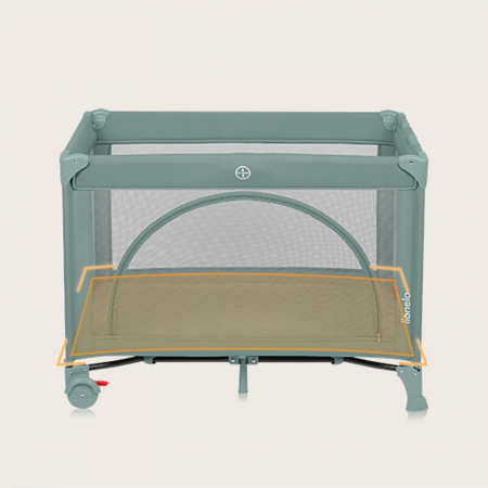 Patut pliant, Lionelo, Laura, 102 x 74 cm, Cu doua nivele, Functie de tarc, Cu roti, Include salteluta si geanta de transport, Pereti din plasa, Deschidere laterala, Pana la 15 kg, 0 luni +, Verde [9]