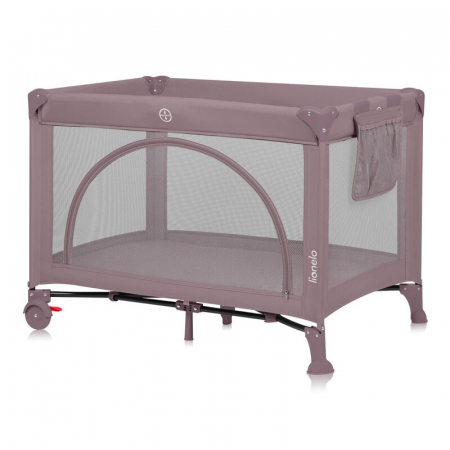 Patut pliant, Lionelo, Laura, 102 x 74 cm, Cu doua nivele, Functie de tarc, Cu roti, Include salteluta si geanta de transport, Pereti din plasa, Deschidere laterala, Pana la 15 kg, 0 luni +, Roz [5]