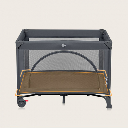 Patut pliant, Lionelo, Laura, 102 x 74 cm, Cu doua nivele, Functie de tarc, Cu roti, Include salteluta si geanta de transport, Pereti din plasa, Deschidere laterala, Pana la 15 kg, 0 luni +, Gri [9]
