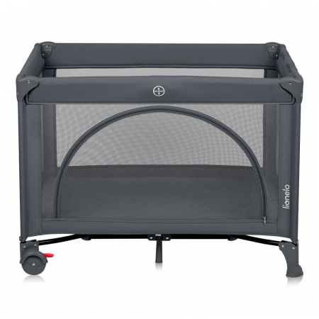 Patut pliant, Lionelo, Laura, 102 x 74 cm, Cu doua nivele, Functie de tarc, Cu roti, Include salteluta si geanta de transport, Pereti din plasa, Deschidere laterala, Pana la 15 kg, 0 luni +, Gri [5]
