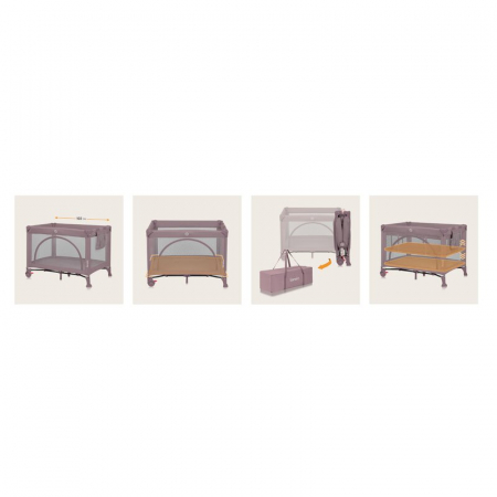Patut pliant, Lionelo, Laura, 102 x 74 cm, Cu doua nivele, Functie de tarc, Cu roti, Include salteluta si geanta de transport, Pereti din plasa, Deschidere laterala, Pana la 15 kg, 0 luni +, Roz [22]