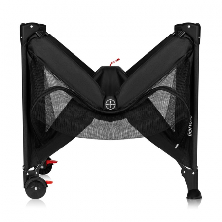 Patut pliant, Lionelo, Laura, 102 x 74 cm, Cu doua nivele, Functie de tarc, Cu roti, Include salteluta si geanta de transport, Pereti din plasa, Deschidere laterala, Pana la 15 kg, 0 luni +, Negru [11]
