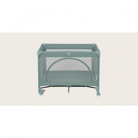 Patut pliant, Lionelo, Laura, 102 x 74 cm, Cu doua nivele, Functie de tarc, Cu roti, Include salteluta si geanta de transport, Pereti din plasa, Deschidere laterala, Pana la 15 kg, 0 luni +, Verde [7]