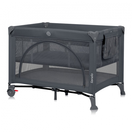 Mobilier si Lenjerie - Patut pliant, Lionelo, Laura, 102 x 74 cm, Cu doua nivele, Functie de tarc, Cu roti, Include salteluta si geanta de transport, Pereti din plasa, Deschidere laterala, Pana la 15 kg, 0 luni +, Gri