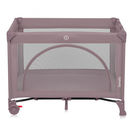 Patut pliant, Lionelo, Laura, 102 x 74 cm, Cu doua nivele, Functie de tarc, Cu roti, Include salteluta si geanta de transport, Pereti din plasa, Deschidere laterala, Pana la 15 kg, 0 luni +, Roz [3]